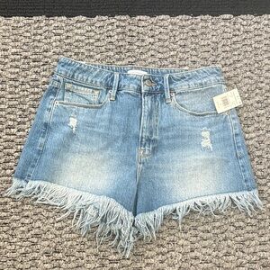 Good American Bombshell Shorts Women’s 29 High Rise Distressed Raw Hem Denim